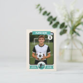 Vintage Custom Soccer Trading Card, Teal Player Contactkaartje (Staand voorkant)