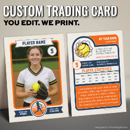 Vintage Custom Softball Trading Card, Orange Sport Contactkaartje