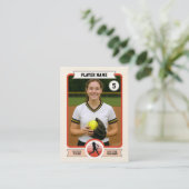 Vintage Custom Softball Trading Card, Red Player Contactkaartje (Staand voorkant)