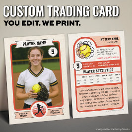 Vintage Custom Softball Trading Card, Red Player Contactkaartje