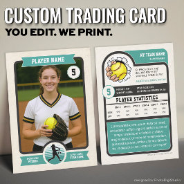 Vintage Custom Softball Trading Card, Teal Player Contactkaartje