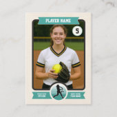 Vintage Custom Softball Trading Card, Teal Player Contactkaartje (Voorkant)