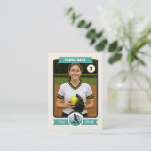 Vintage Custom Softball Trading Card, Teal Player Contactkaartje (Staand voorkant)
