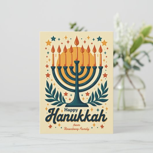 Vintage Custom text Happy Hanukkah✡️, Feestdagenkaart (Staand voorkant)