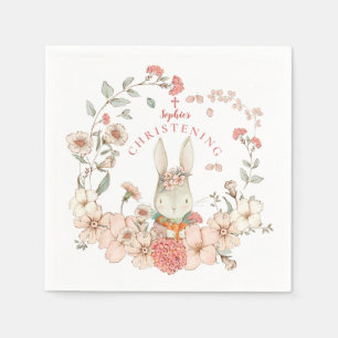 Vintage Cute Bunny Florals Girl Christening Servet