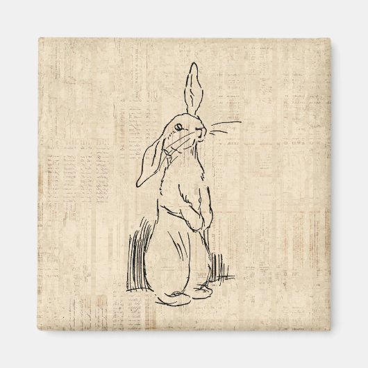 Vintage Cute Bunny Rabbit Art Script Background Magneet (Voorkant)