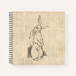 Vintage Cute Bunny Rabbit Art Script Background Notitieboek