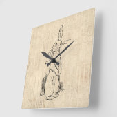 Vintage Cute Bunny Rabbit Art Script Background Vierkante Klok (Hoek)