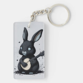 vintage cute bunny rabbit cat music guitar sleutelhanger