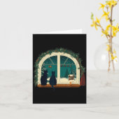 Vintage Cute Cat Christmas Costume Retro Cat Kaart (Gele Bloem)