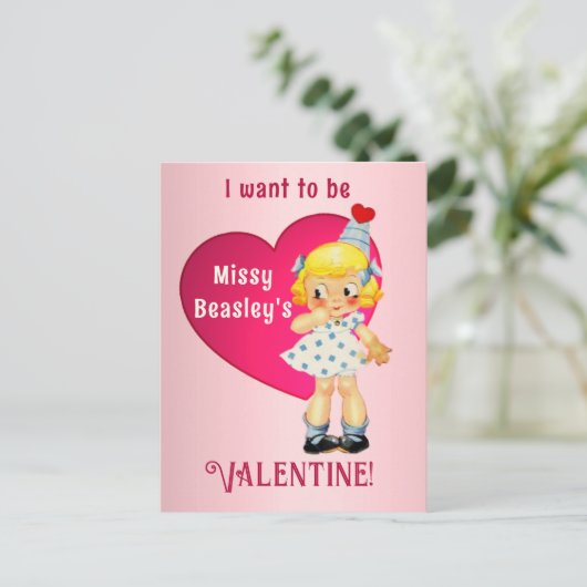 Vintage Cute Girl Valentijn Holiday Briefkaart (Staand voorkant)