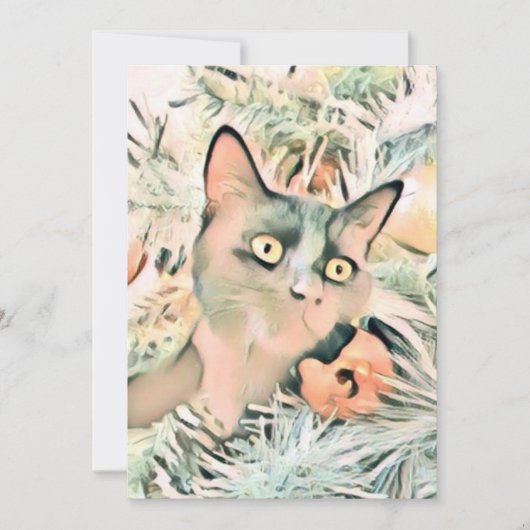 Vintage Cute Kerstkat Waterverf Feestdagenkaart (Voorkant)