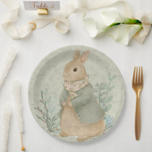 vintage cute konijn met bloemen Papieren bord