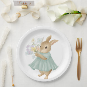 vintage cute konijn met bloemen Papieren bord