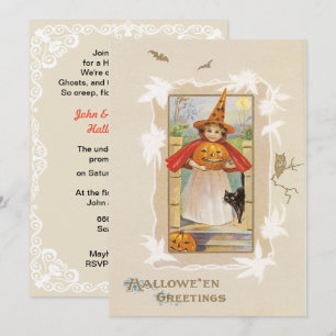 Vintage Cute Little Witch Halloween Kaart