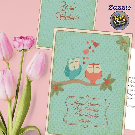 Vintage Cute Owl Funny Husband Valentine's Day Kaart