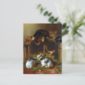 Vintage Cute Rabbits en Kittens Briefkaart (Staand voorkant)