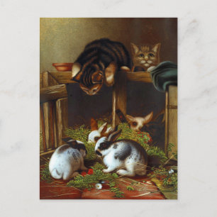 Vintage Cute Rabbits en Kittens Briefkaart