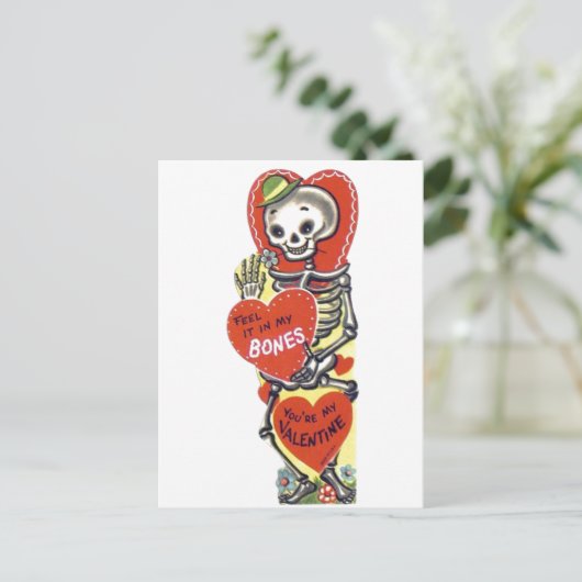 Vintage Cute Skeleton Valentijn Briefkaart (Staand voorkant)