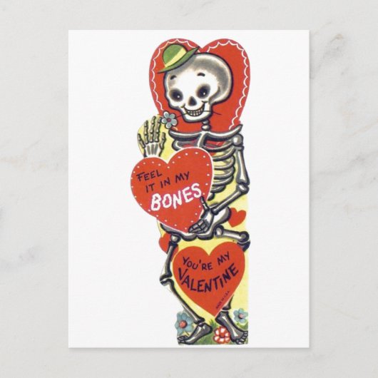 Vintage Cute Skeleton Valentijn Briefkaart (Voorkant)
