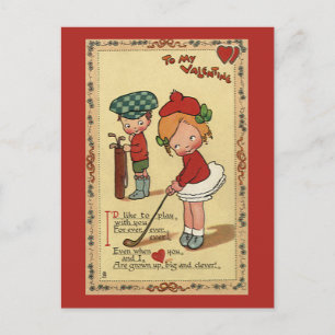 Vintage Cute Valentijnsdag, kindersport Golf Feestdagenkaart