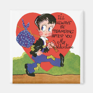 Vintage Cute Valentine's Day, Hobo Boy Heart Magneet