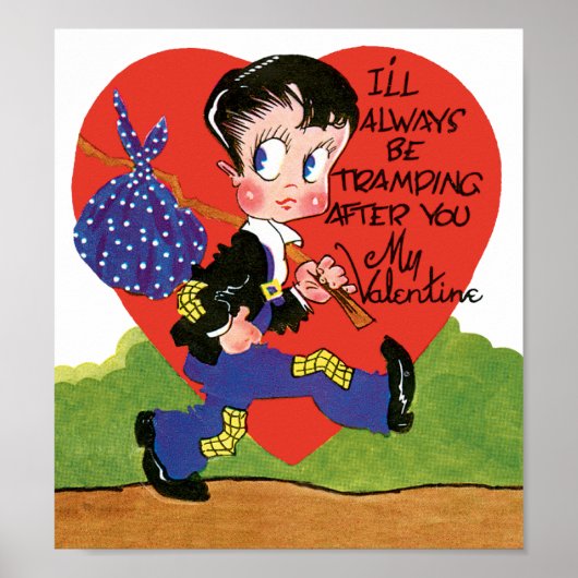 Vintage Cute Valentine's Day, Hobo Boy Heart Poster (Voorkant)
