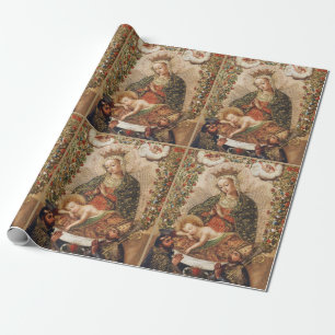 Vintage Cuzco School Maagd die Christus Kind aanbi Cadeaupapier