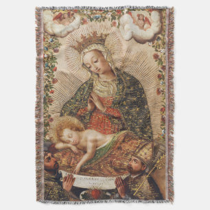 Vintage Cuzco School Maagd die Christus Kind aanbi Deken