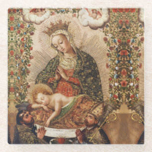 Vintage Cuzco School Maagd die Christus Kind aanbi Glazen Onderzetter
