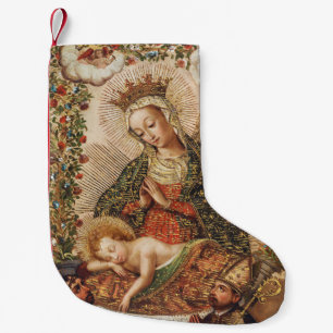 Vintage Cuzco School Maagd die Christus Kind aanbi Kleine Kerstsok
