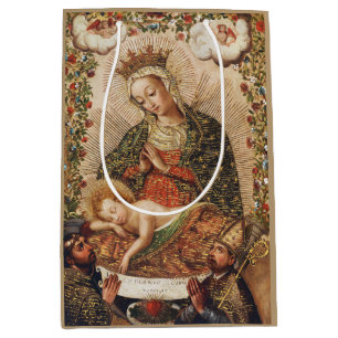 Vintage Cuzco School Maagd die Christus Kind aanbi Medium Cadeauzakje