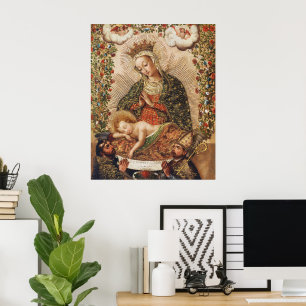 Vintage Cuzco School Maagd die Christus Kind aanbi Poster