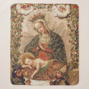 Vintage Cuzco School Maagd die Christus Kind aanbi Sherpa Deken