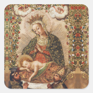 Vintage Cuzco School Maagd die Christus Kind aanbi Vierkante Sticker