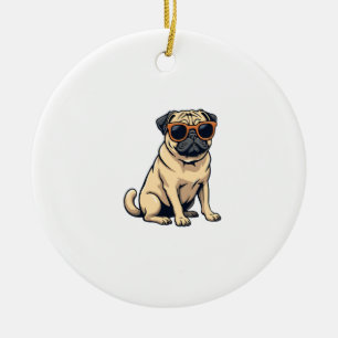 Vintage Dabbing Pug met Zonnebril Grappige Hond Ve Keramisch Ornament