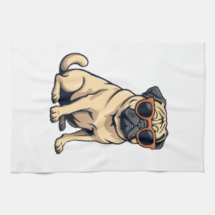 Vintage Dabbing Pug met Zonnebril Grappige Hond Ve Theedoek