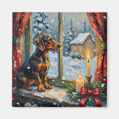 Vintage Dachshund by Cozy Christmas Window Magneet (Voorkant)