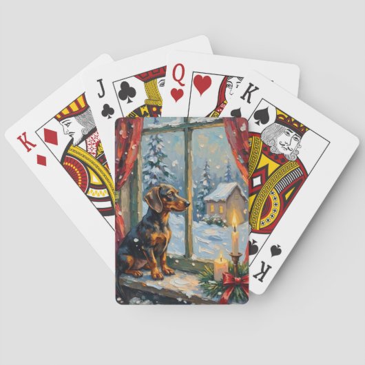 Vintage Dachshund by Cozy Christmas Window Pokerkaarten (Achterkant)