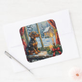 Vintage Dachshund by Cozy Christmas Window Vierkante Sticker (Envelop)