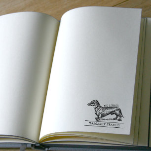Vintage Dachshund Ex Libris bibliotheekboek Rubberstempel