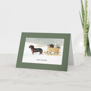 Vintage Dachshund Puppies & Kittens Christmas Card Feestdagen Kaart