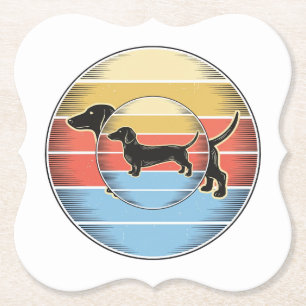 Vintage Dachshund Retro Zonsondergang Hond Shirt O Kartonnen Onderzetters