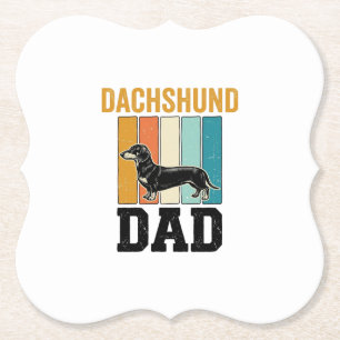 Vintage Dachshund Vader Hond Liefhebber Vector Des Kartonnen Onderzetters