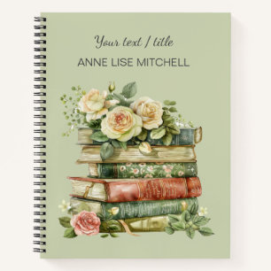 Vintage Dagboek Bloemen Saliegroen Notitieboek