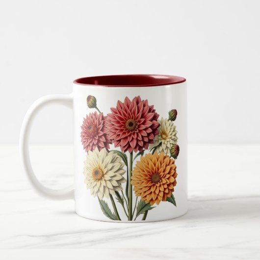 Vintage dahlia tweekleurige koffiemok (Links)