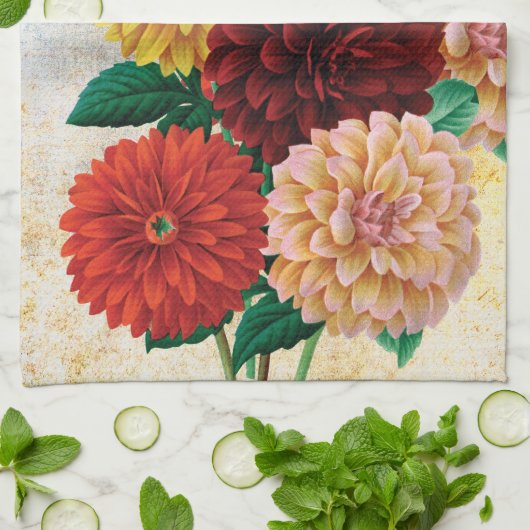 Vintage Dahlias Theedoek (Gevouwen)