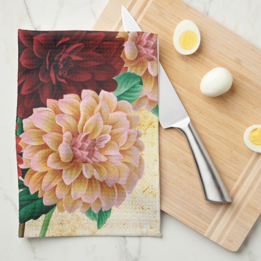 Vintage Dahlias Theedoek (Quarter Fold)