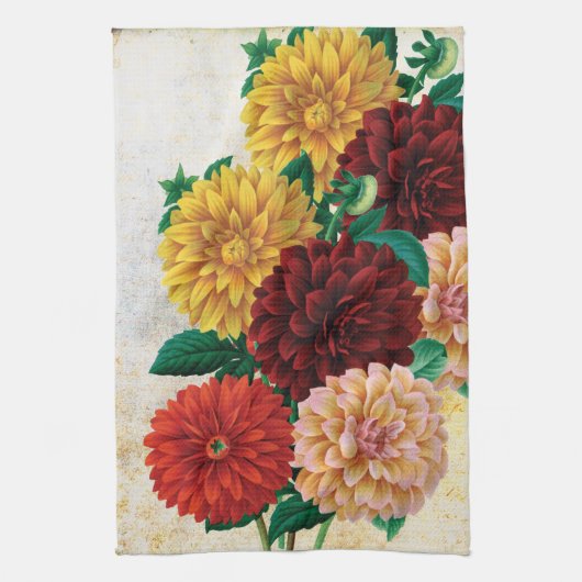 Vintage Dahlias Theedoek (Verticaal)