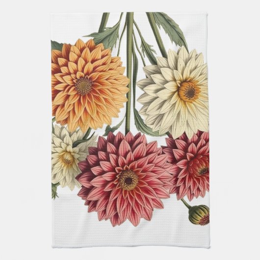 Vintage Dahlias Theedoek (Verticaal)